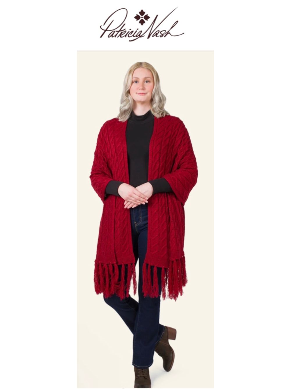 Patricia Nash Cable Knit Scarf Oversized One Size Maroon NWT